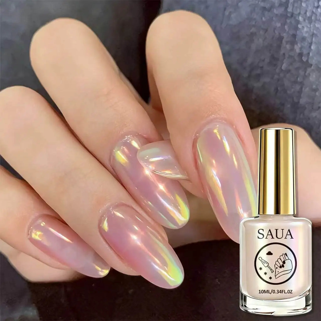 Colorful Aurora Polarized Nude Nail Polish 10ML, Gentle Versatile Color, Easy Application, Quick Dry, Glossy Transparent