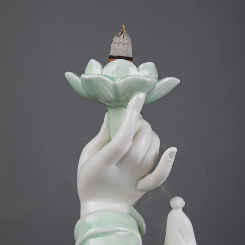 Newest Celadon Backflow Incense Fountain Antique Lotus Incense Burner for Incense Sticks Holder Gothic Decor Zen Bergamot Stove