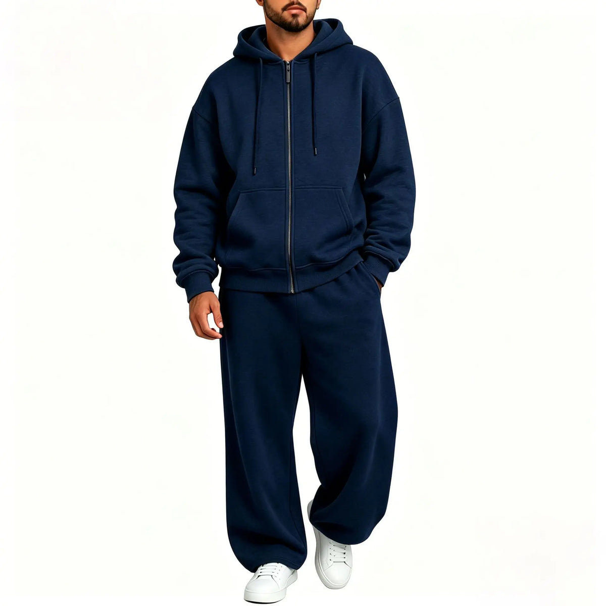 Women's Autumn Winter Fleece-lined Warm Tracksuits Zip-up Hooded Sweatshirt And Drawstring Pants Two Piece Set