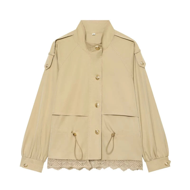 Lapel Women's Outerwear Waist Cinching Belted Jacket Drop Shoulder Cropped Cargo Trench Coat Meilaid Style Daily Fashion Wear