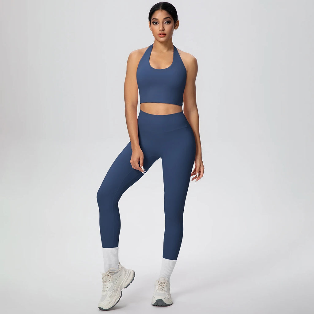 2PCS/set Yoga Set for Woman's Sexy Backless Halter Bra Sports Top Quick Drying Legging Summer Gym Fitness Pants Yoga Set