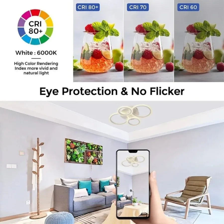 Modern Dimmable LED Ring Ceiling Lights Chandelier Indoor Home Decor Lighting Fixture for Living Dining Bedroom Study Room