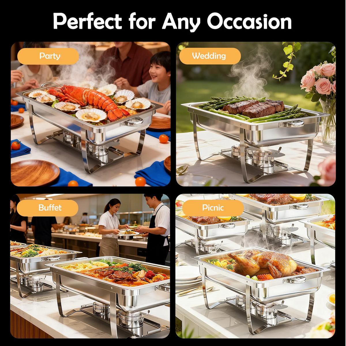 Chafing Dish Buffet Set Stainless Steel 316 Restaurant Catering with Lids Holders Food Warmer Server for Party Banque Weddings