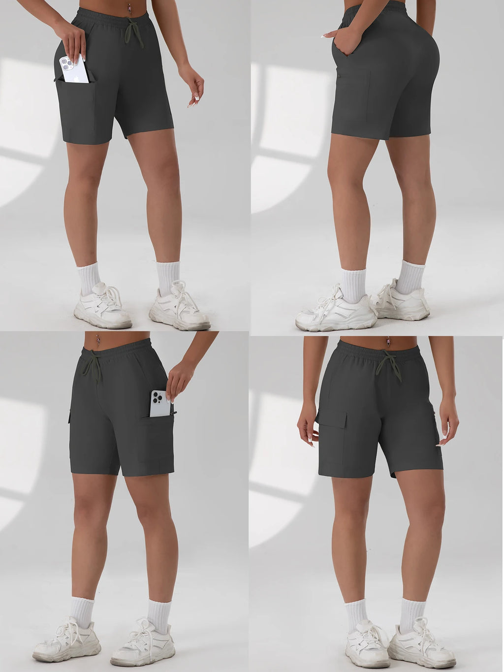 Loose Women Five-pointed Shorts with 4 Utility Pockets Summer Lightweight Quick-drying Cargo Shorts Outdoor Hiking Short