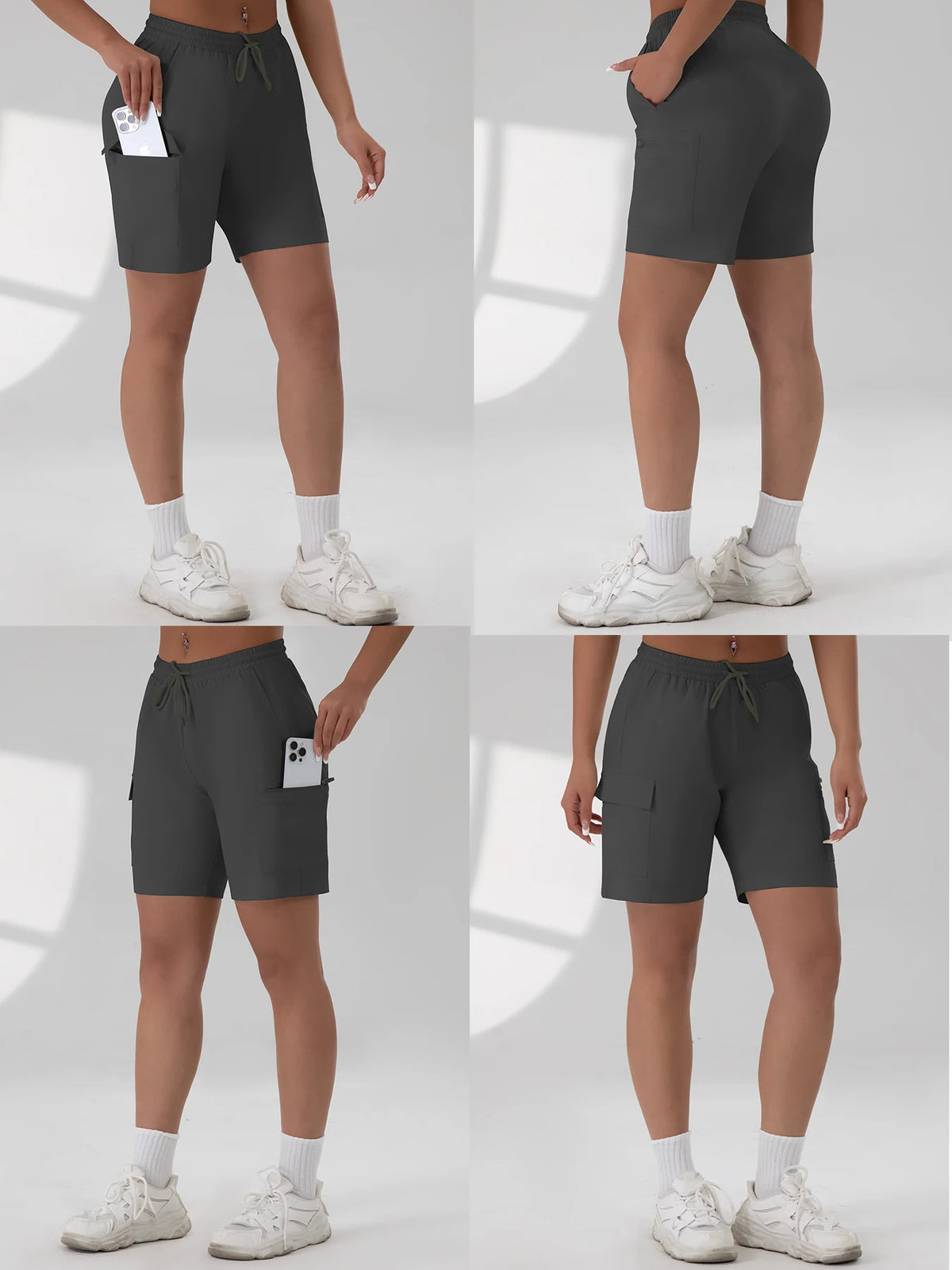 Loose Women Five-pointed Shorts with 4 Utility Pockets Summer Lightweight Quick-drying Cargo Shorts Outdoor Hiking Short