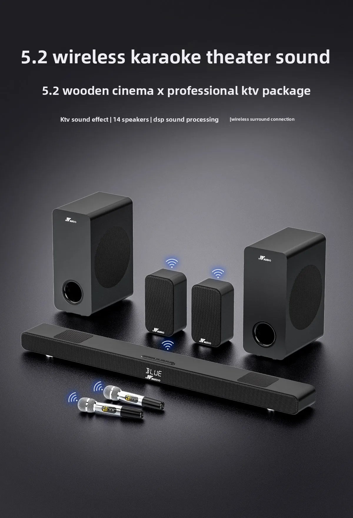 Shunjiayu 2026 HiFi Wireless Subwoofer Wood Enclosure For Home Theater Audio System 5.1 Channels 6 Speakers High Power