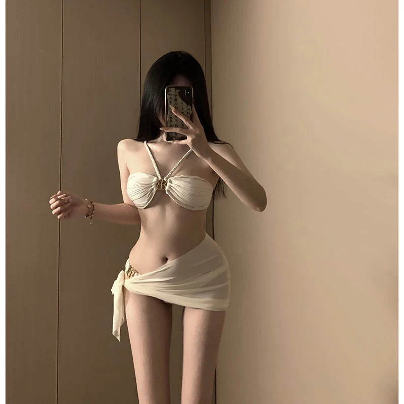 New Advanced Bikini Swimsuit Women Sexy Pure Desire Internet Famous Small Chest Slimming Tee-piece Strap Hanging Ne