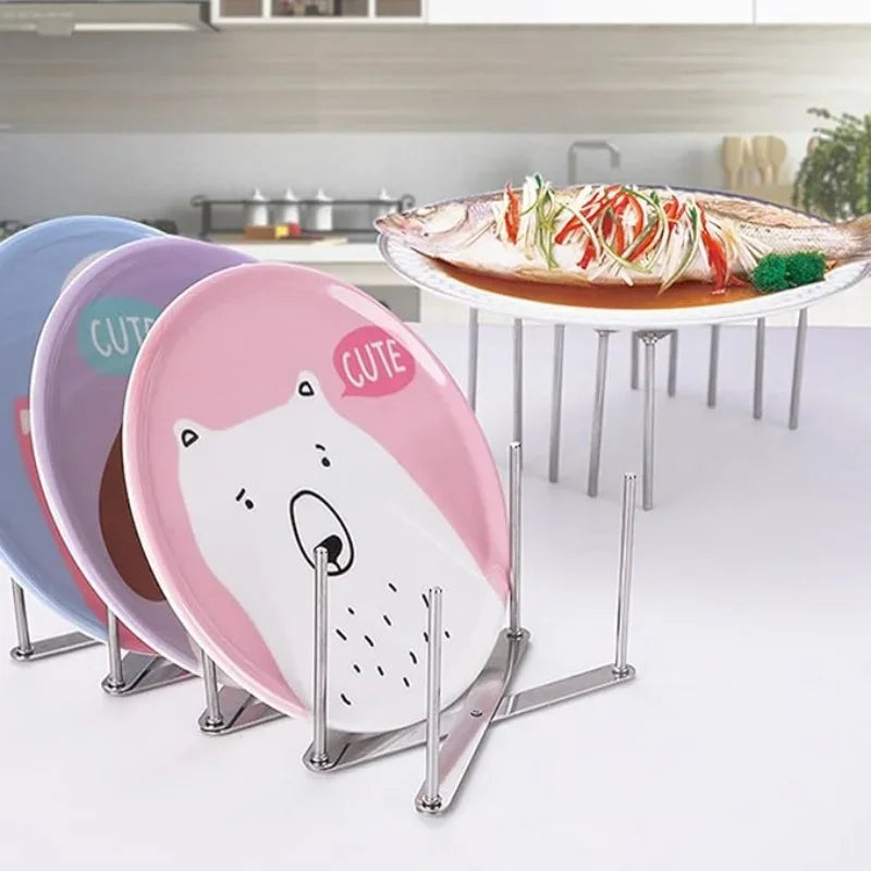 Adjustable Pot Lid & Plate& Pans Multipurpose Organizer Rack Holder Stainless Steel Dish Plate Drying Rack