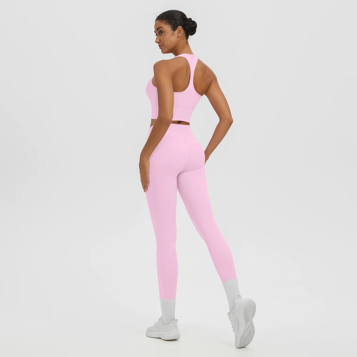 2PCS/set Gym Sports Yoga Suit for Women's Solid Color High Stretch Quick Drying Legging Yoga Pants Gather I-shaped Vest Yoga Set