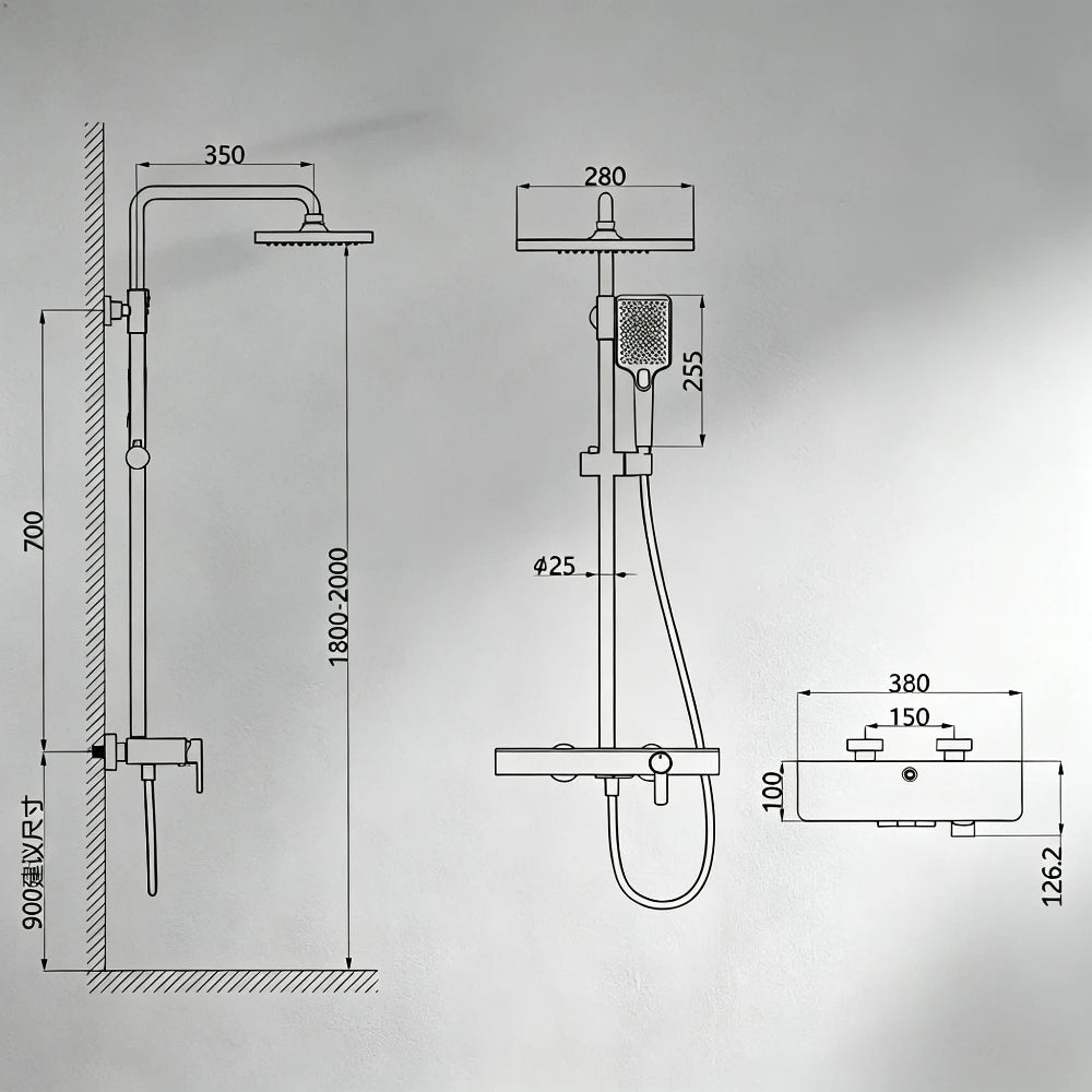 Rainlfall Pressurized Shower Set Three Functions Wall Mounted Bathroom Shower Faucet Set Brass Shower System Set with Piano Key