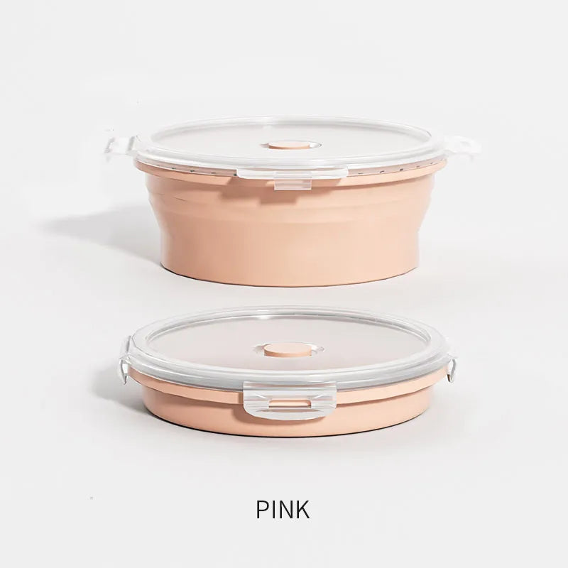 1PCS Food grade round portable foldable silicone lunch box refrigerator microwave oven lunch box storage box outdoor lunch box