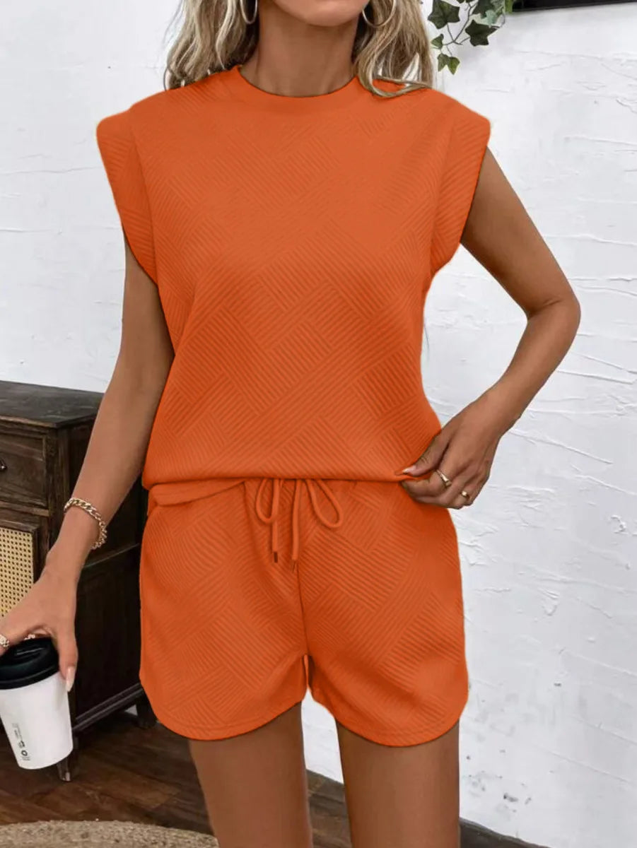 Women Shorts Pant Set Two Piece Sets Round Neck Solid Casual Loose Tops Short Pants Lace Up Elastic Waist Y2k Streetwear 2026
