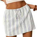 Fashion Drawstring Mini Shorts Skirt Loose Fit Striped Print Skorts Women High Waist Pocket Design Pajama Pants Casual Wear