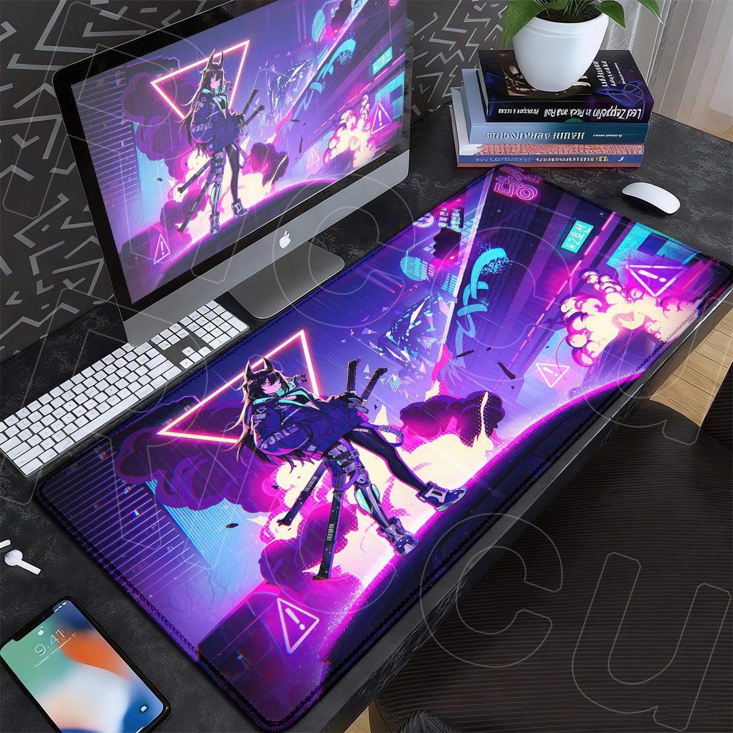 Black Gaming Mousepad XXL Rubber Non-slip Office Deskmat Anime Girl Playmat C-Cyberpunks Style Lock Edge PC Keyboard Accessories
