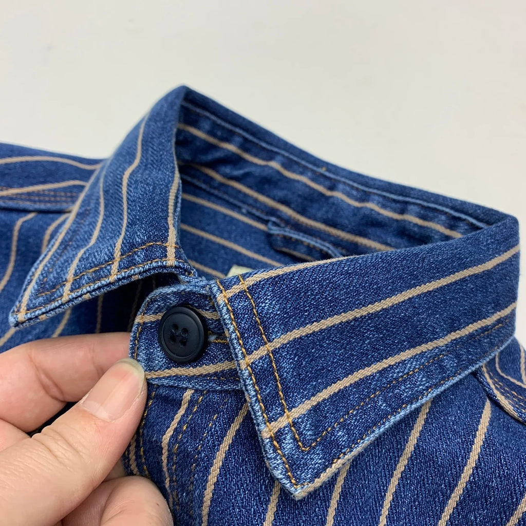 2025 Autumn New American Retro Heavyweight Striped Denim Shirt Jacket Men's 100% Cotton Washed Old Fashion Loose Casual Coat