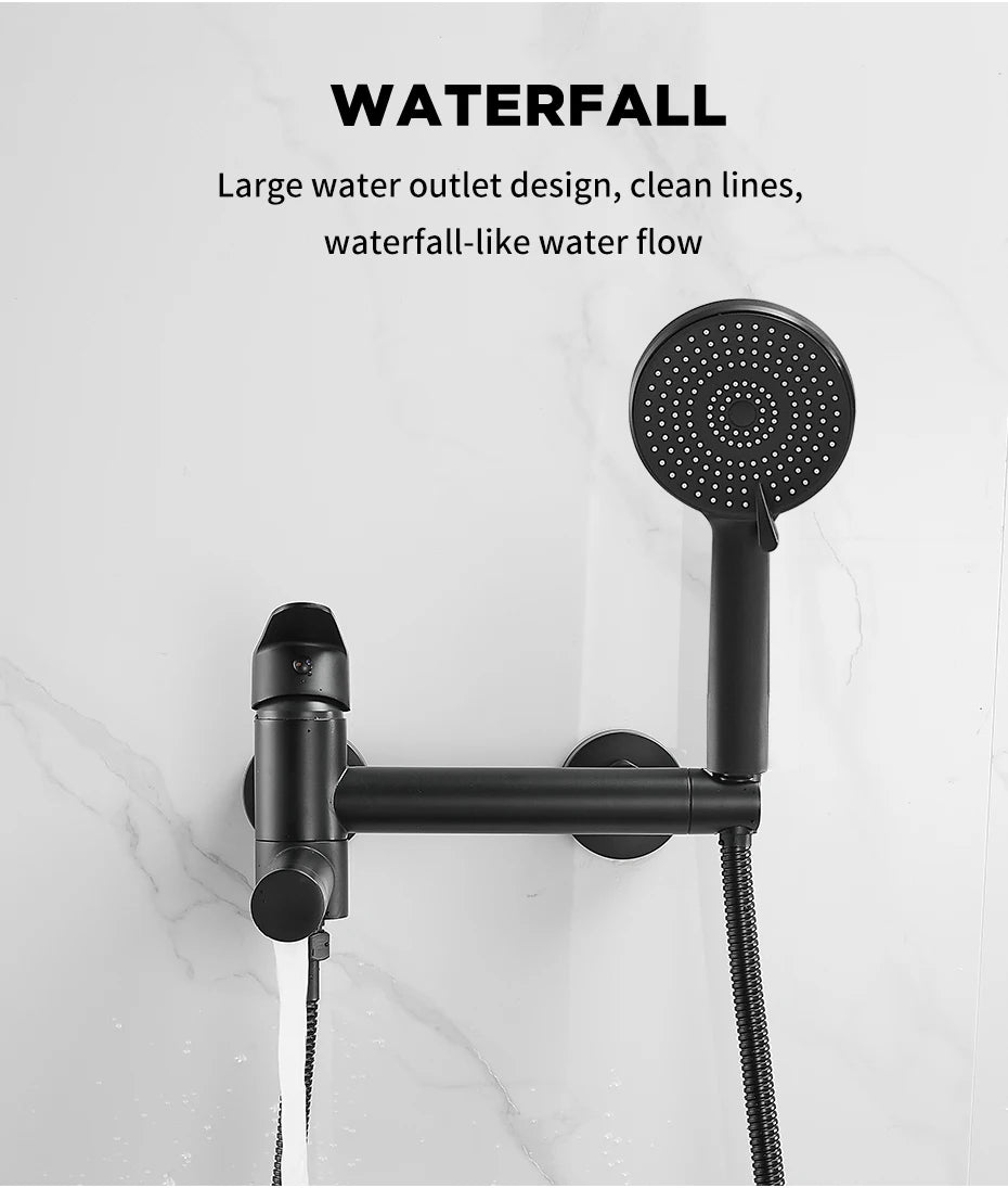 Shower Faucet Black Brass Wall Mount Bathtub Faucet Shower Square Style Handheld Single Handle Luxury Bathroom Mixer Tap 877910
