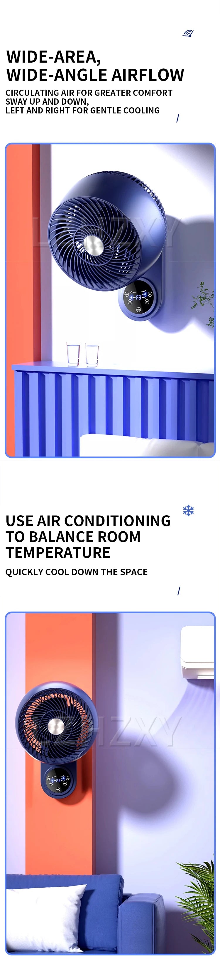Electric fan, small household wall-mounted air circulation wall fan, kitchen and bathroom punch-free wall-mounted fan