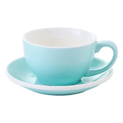 European Style Matte Latte Cup Ceramic Cappuccino Cup Large Mouth Coffee Cup Plate Set Handmade Craftsmanship 300ml