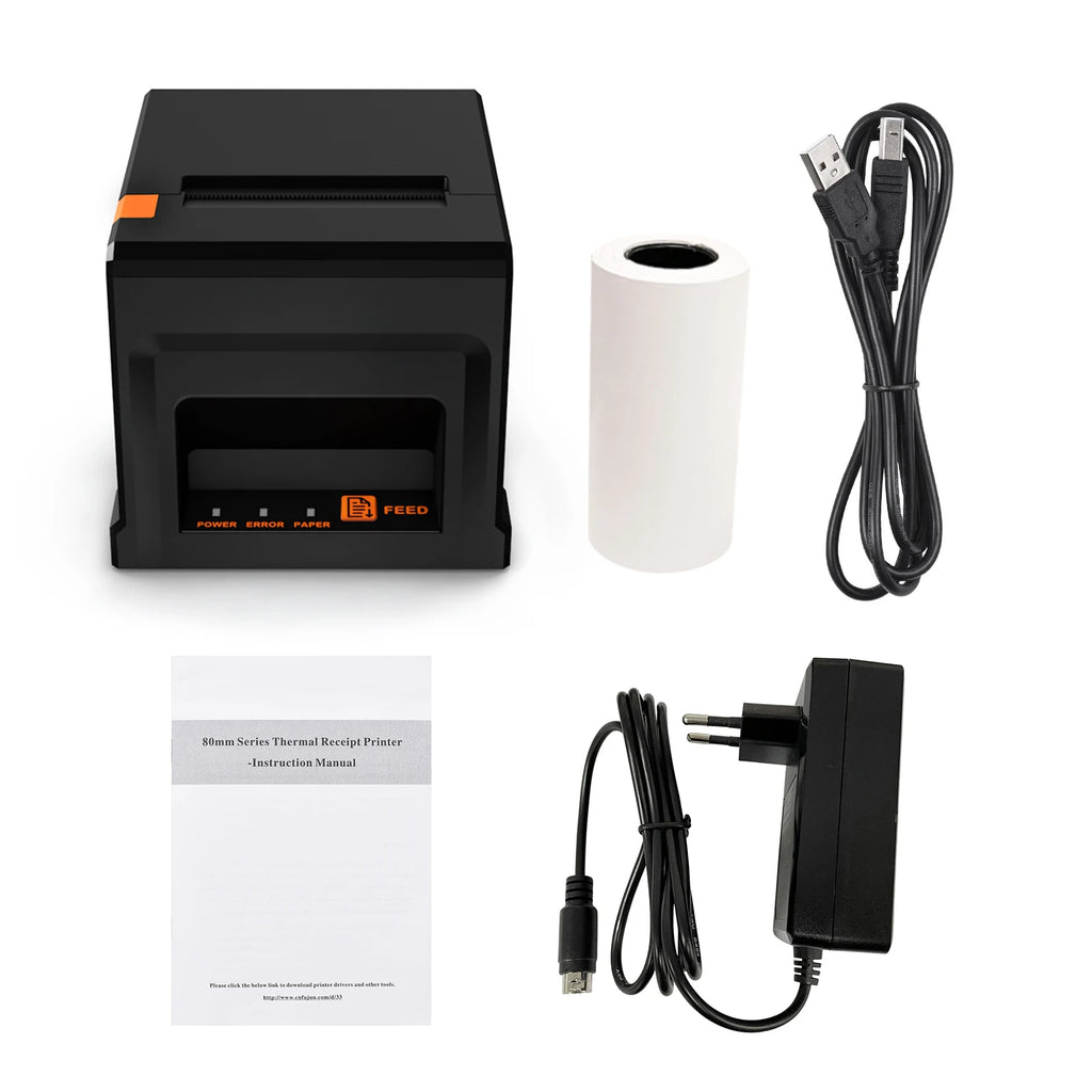 80mm Receipt Printer POS Printer with Auto Cutter Desktop Direct Thermal Printing Support ESC/POS for Restaurant Supermarket