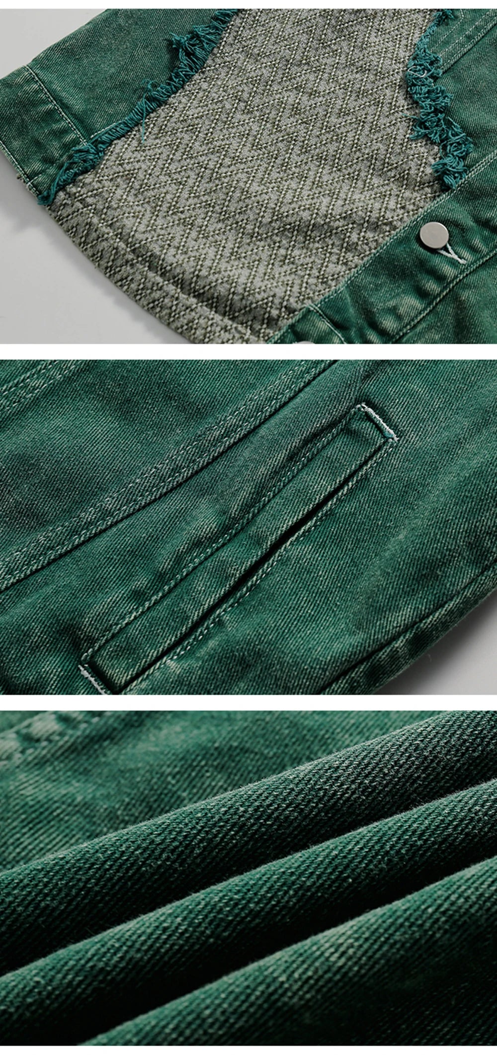 New Arrival Green Patchwork Men Women Unisex Denim Jean Jacket Coat Bomber Shirt Casual Couple Retro Vintage Streetwear Autumn