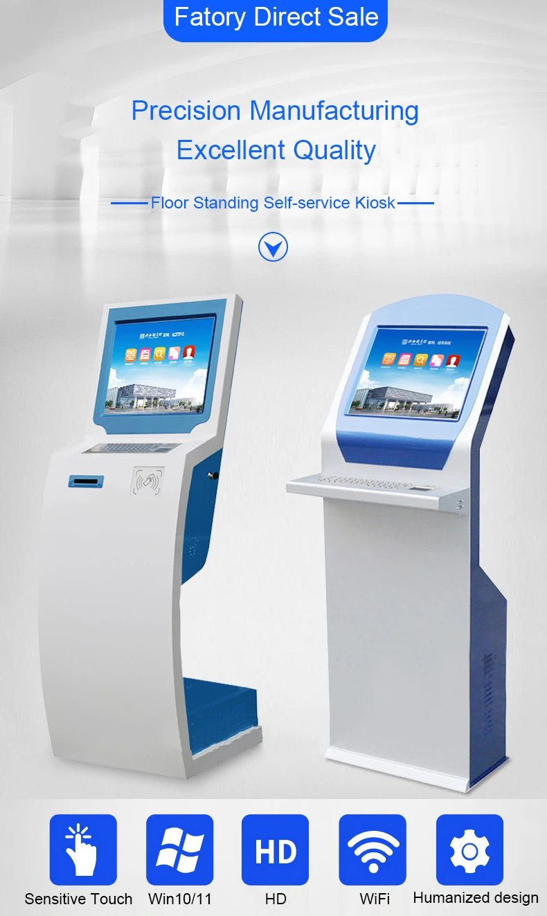 19-inch Floor-standing Vertical Self-service Touch Screen Terminal All-in-one Machine With Keyboard Tray Drawer