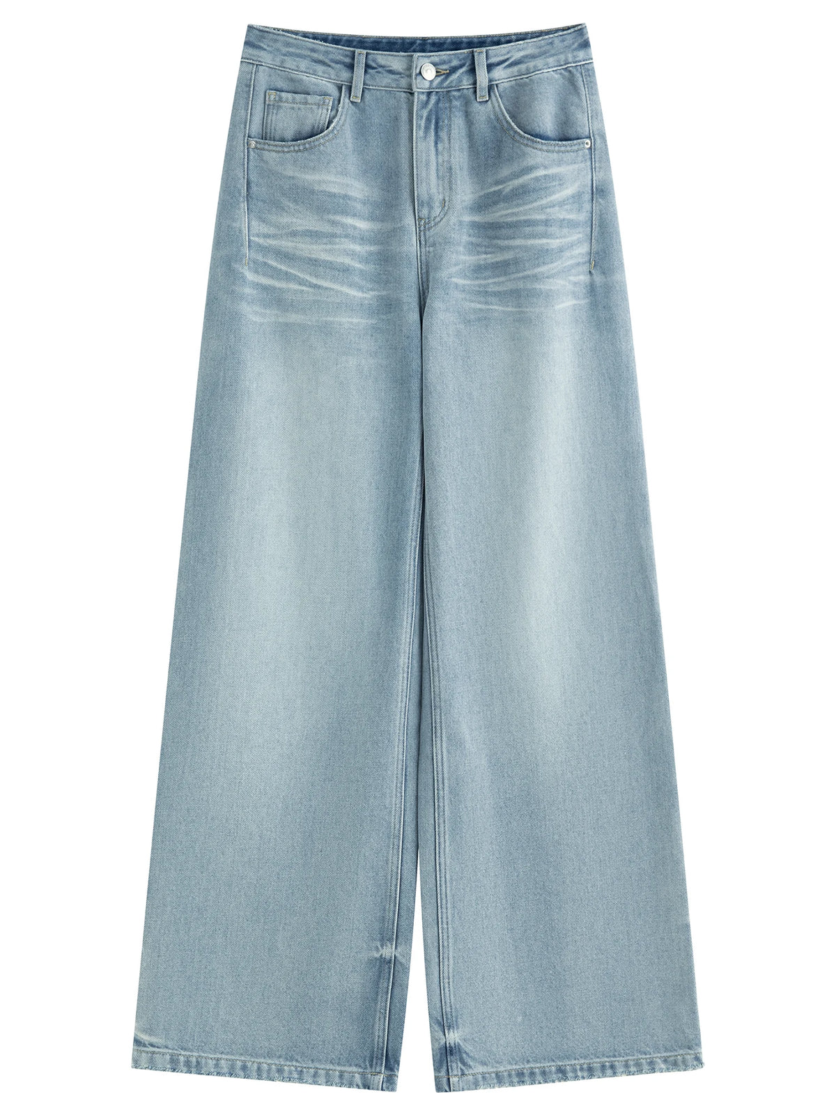FSLE New Summer Women‘s Wide Leg Jeans Vintage Washed Straight Wide Leg Pants High Waist Denim Trousers Casual Street Style Chic