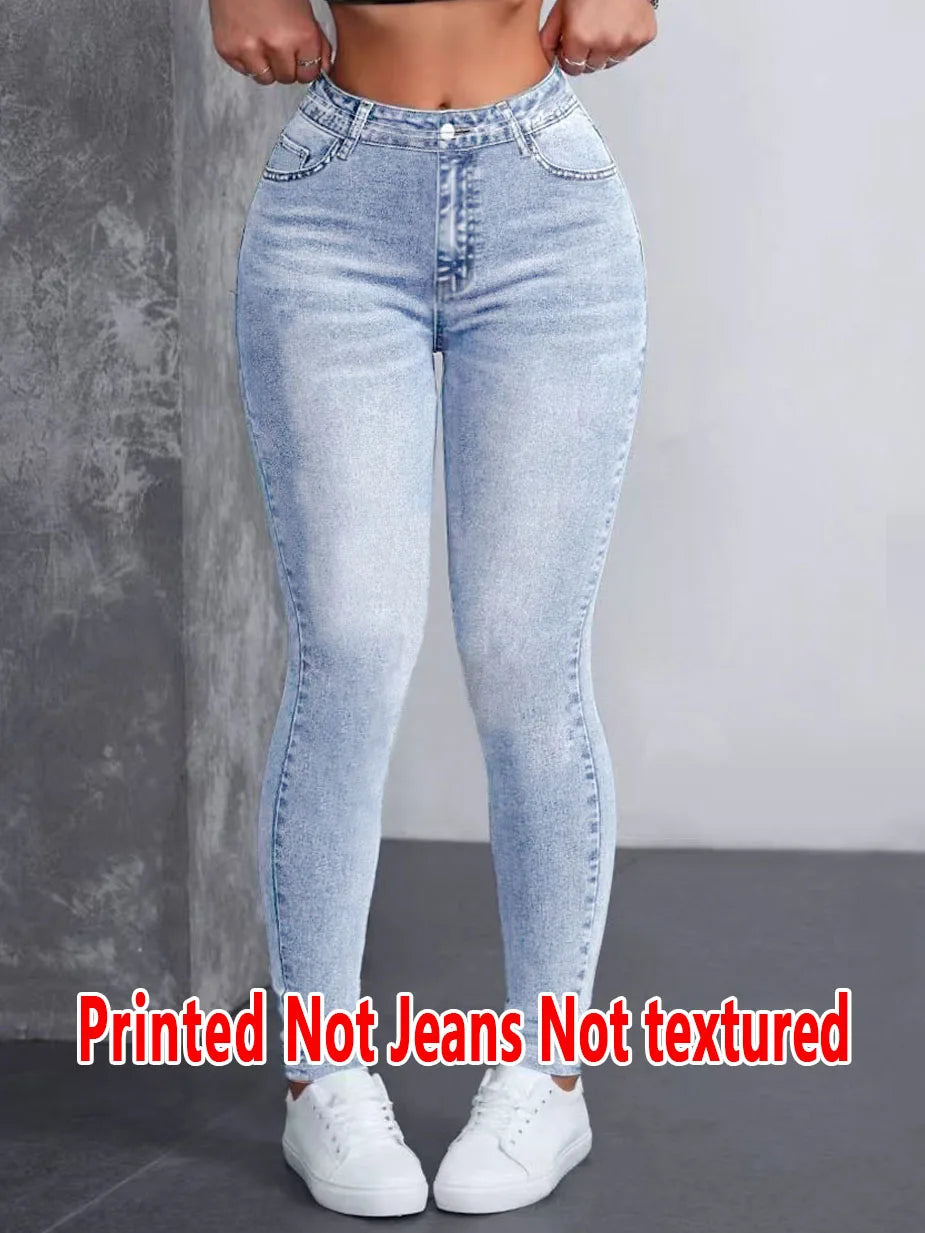 2158 216 [Printed Leggings - Not Faux Denim Fabric]2D Printed Faux Embroidered Effect, Printed Leggings - Non-Faux Denim Fabric,