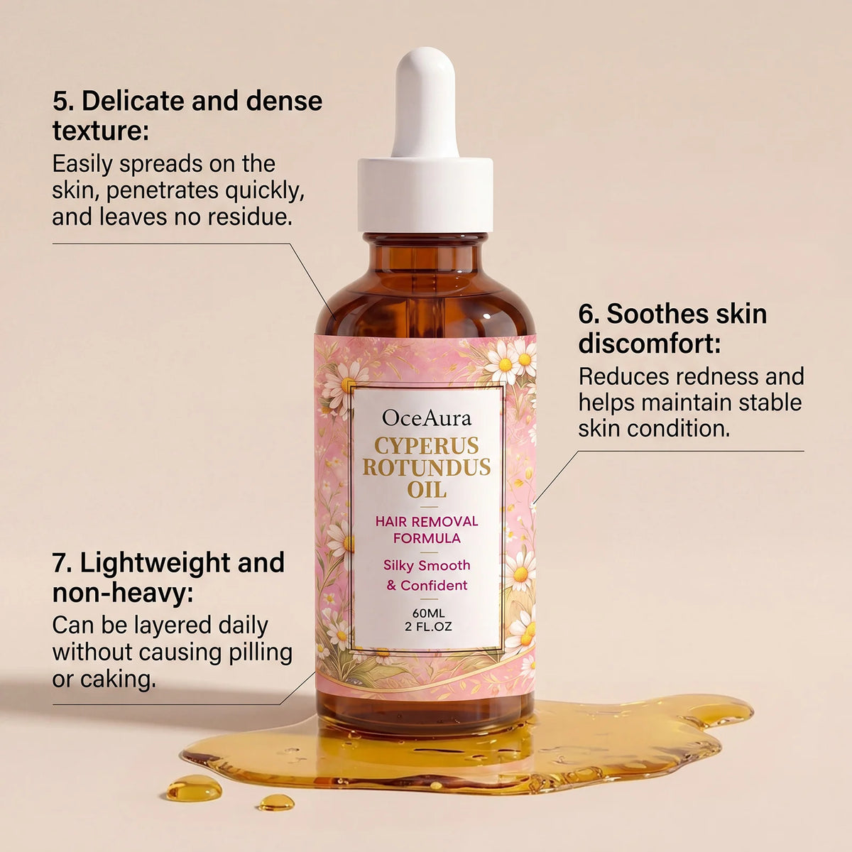 OceAura Cyperus Rotundus Oil Hair Removal Minimizing Oil After Shave Smoothing Hydrating Body Care Armpit Leg Arm 60ml