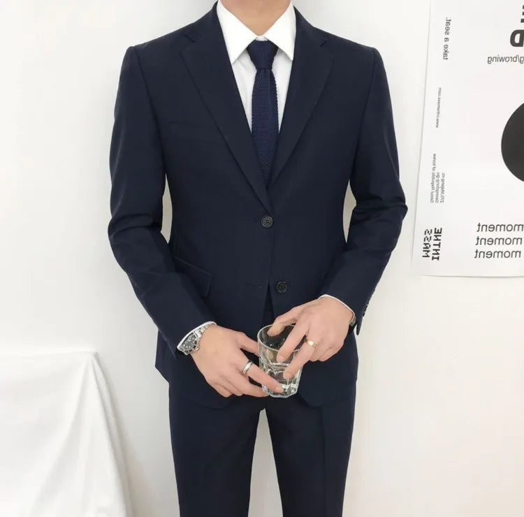 Men Slim Fit Business Casual Suit Set Long Sleeve Blazer Student Youth Formal Two Piece Outfit