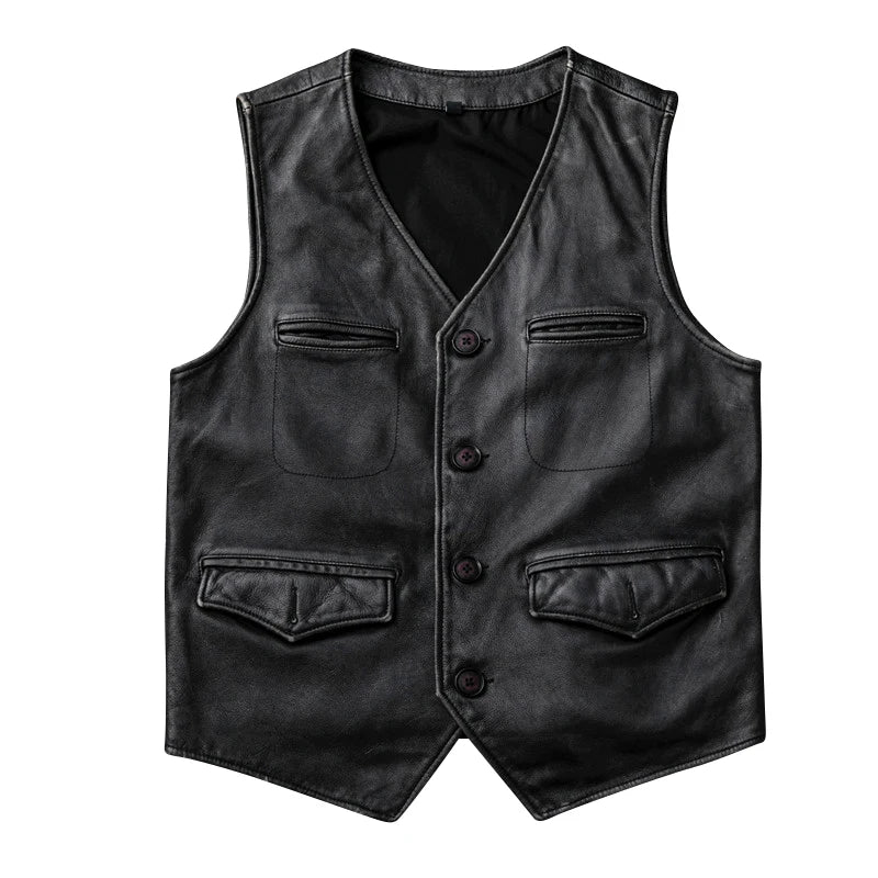 AYUNSUE Genuine Leather Jackets Mens Clothing Retro Cowhide Vest Black Jacket Fashion Short Vests Jaqueta De Couro Masculino