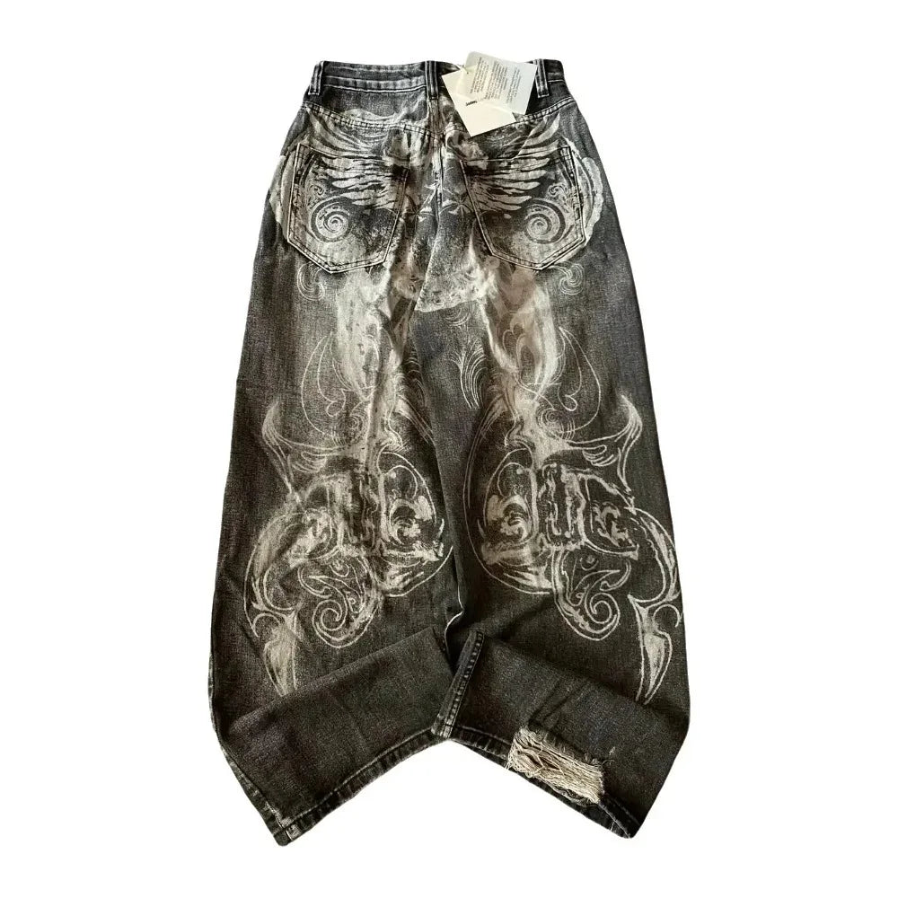 Y2K American New Pattern Embroidery Baggy Jeans Couple Pants mid Waist Straight Leg Loose Fit Teenager Jeans Casual Trousers