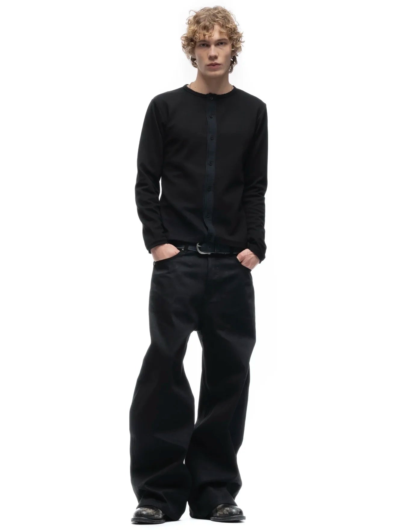Black Raw Denim Jeans Baggy Pants Japanese Red Edge Raw Selvedge Fabric Straight Leg Men's Casual Trousers