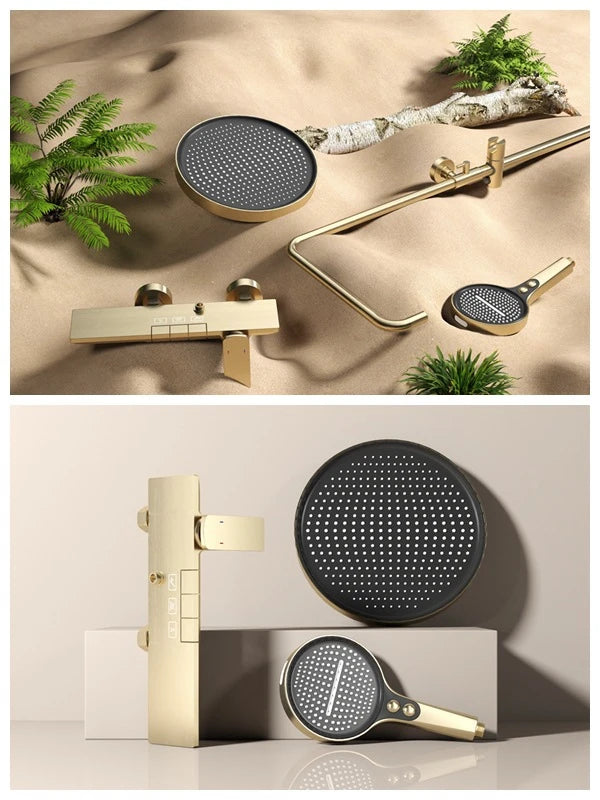 Rose Gold Piano Bathroom Shower System Solid Brass Bathroom Faucet Accessories Rain Shower Head Hot Cold Piano Shower Set