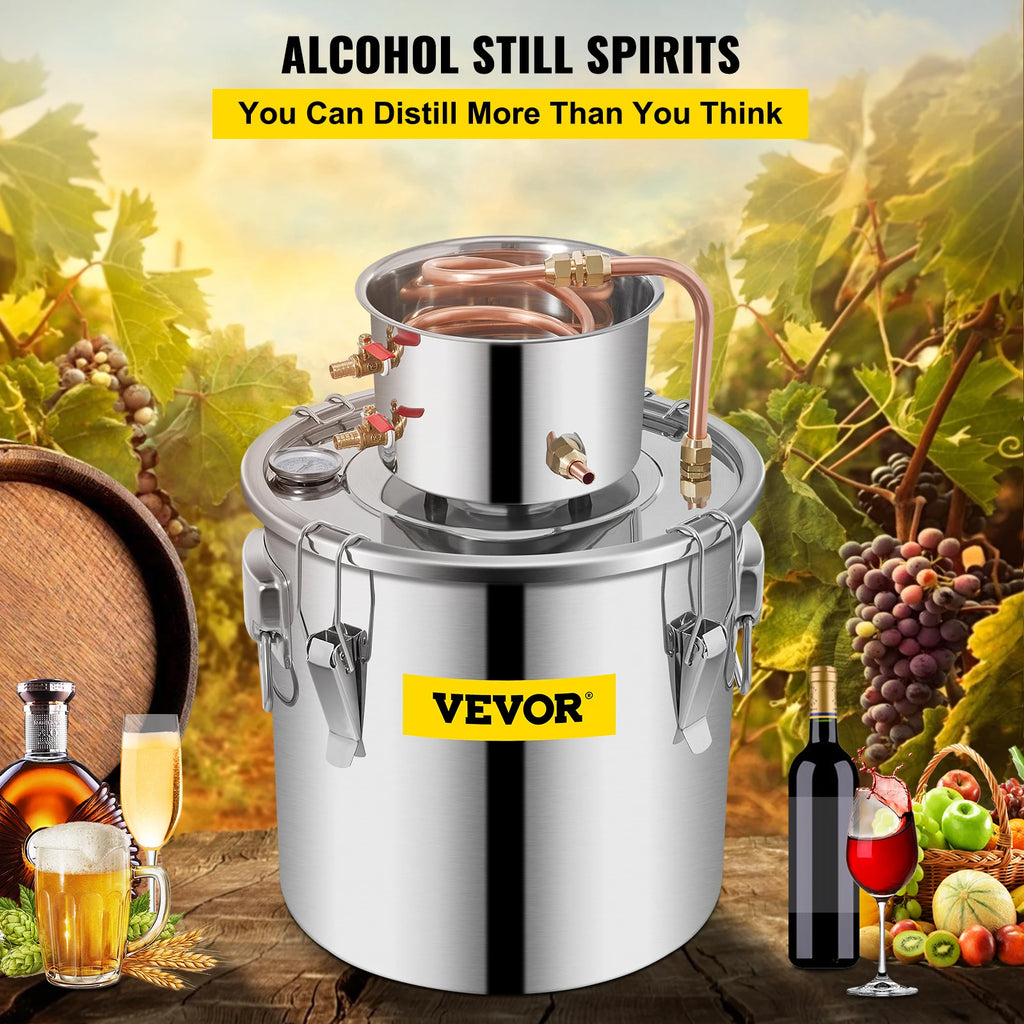 SucceBuy 3 5 8 Gal Distiller Moonshine Alcohol Brew Water Wine Essential Oil Brewing Kit Stainless Copper with Pump for Home DIY