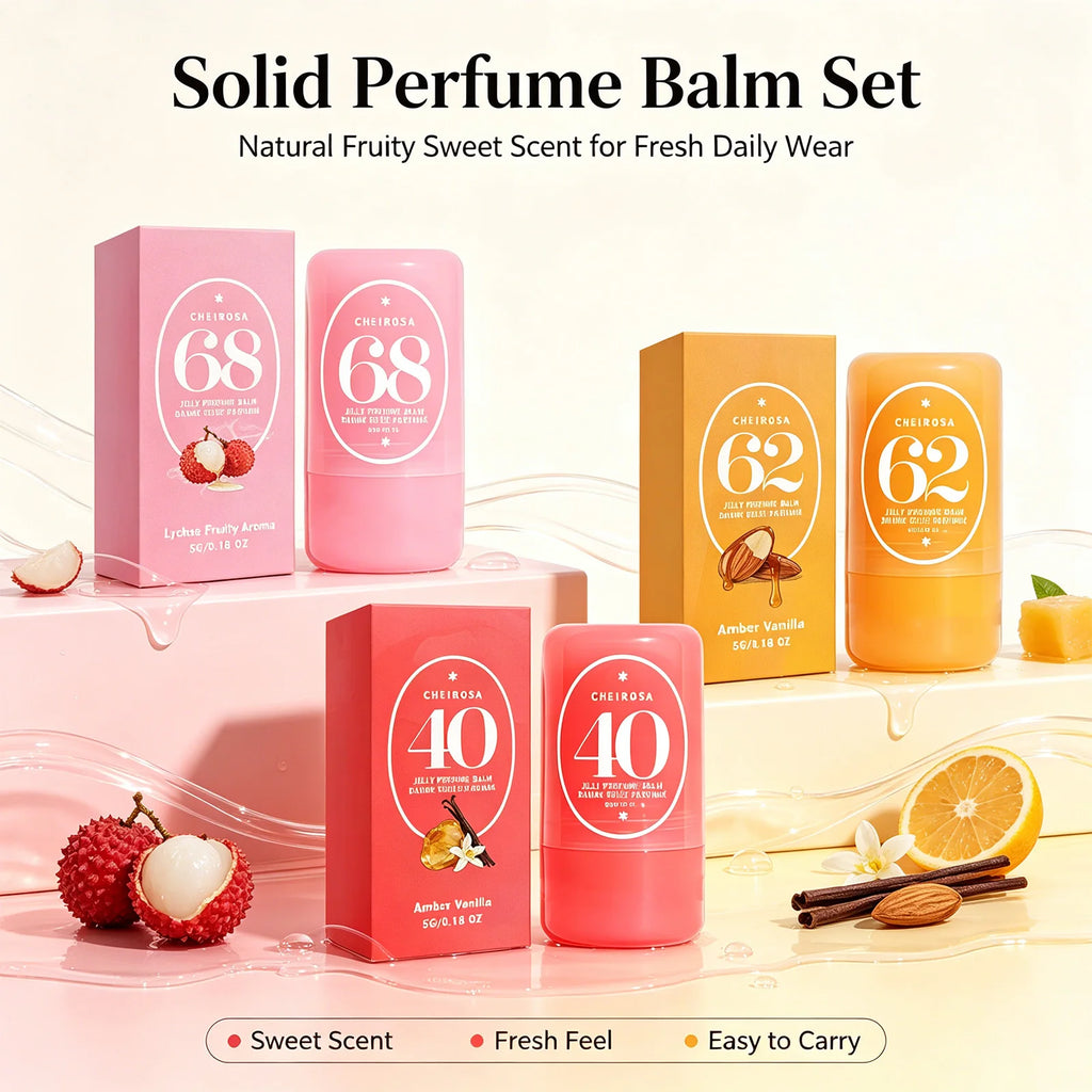 Jelly Perfume Balm 3 Scents 40 Amber Vanilla 62 Almond Caramel 68 Lychee Fruity Long Lasting Portable Travel Solid Perfume