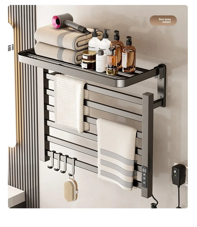 4-layer Intelligent Electric Heated Towel Rack Dryer With Fast Sterilization And Wall Mounted  No drilling required