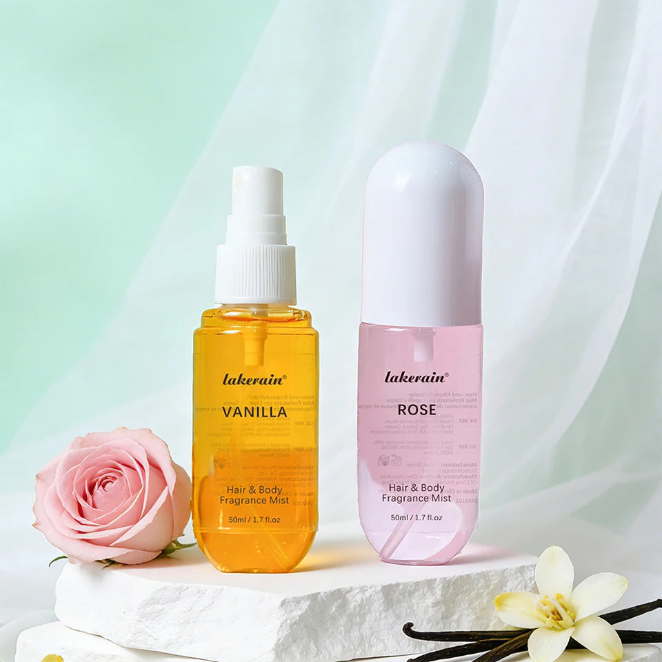 2 Pcs Christmas Hair & Body Fragrance Mist Vanilla Rose Scent Long-Lasting Refreshing Lightweight Portable Daily Fragrance Gift