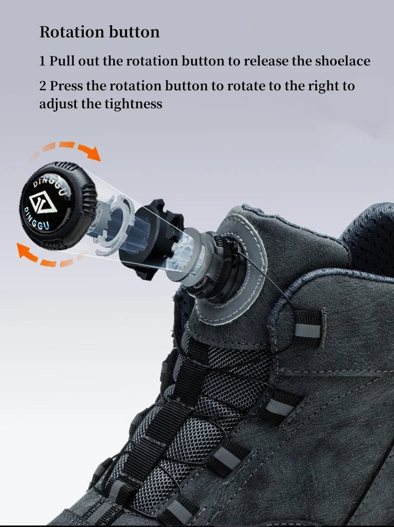 WOUDHONY Work Shoes Men Anti-smashing Anti-puncture Safety Shoes Rotating Buttons Autumn Winter Protective Work Safety Boots