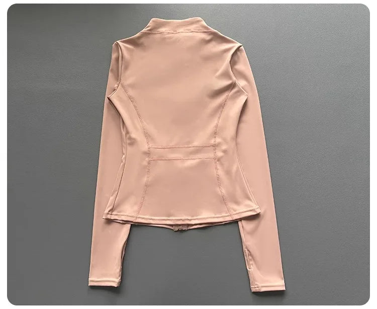 Windproof Fitted Yoga Jacket for Women-Thickened Stand Collar Long Sleeve Cardigan for Running Gym/Fall Cycling with Quick-Dry