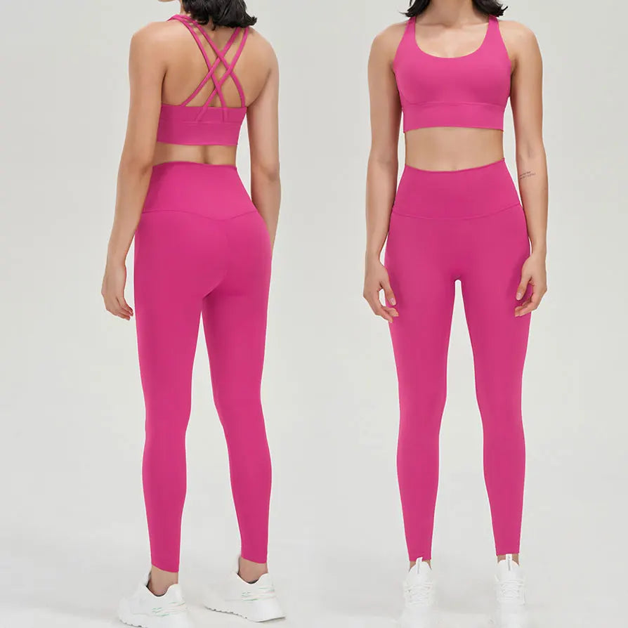 Women's 2 Piece Sports Set - High Waist Booty-Lifting Leggings with Back Pocket & Sports Bra Yoga/Gym/Running Workout Outfit