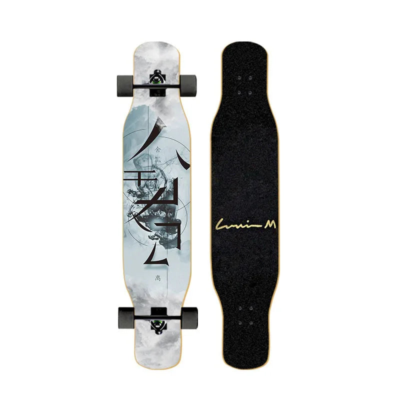 44-inch longboard skateboard for beginners, men, women, adults, professional double-kick dance board, youth maple wood four-whee