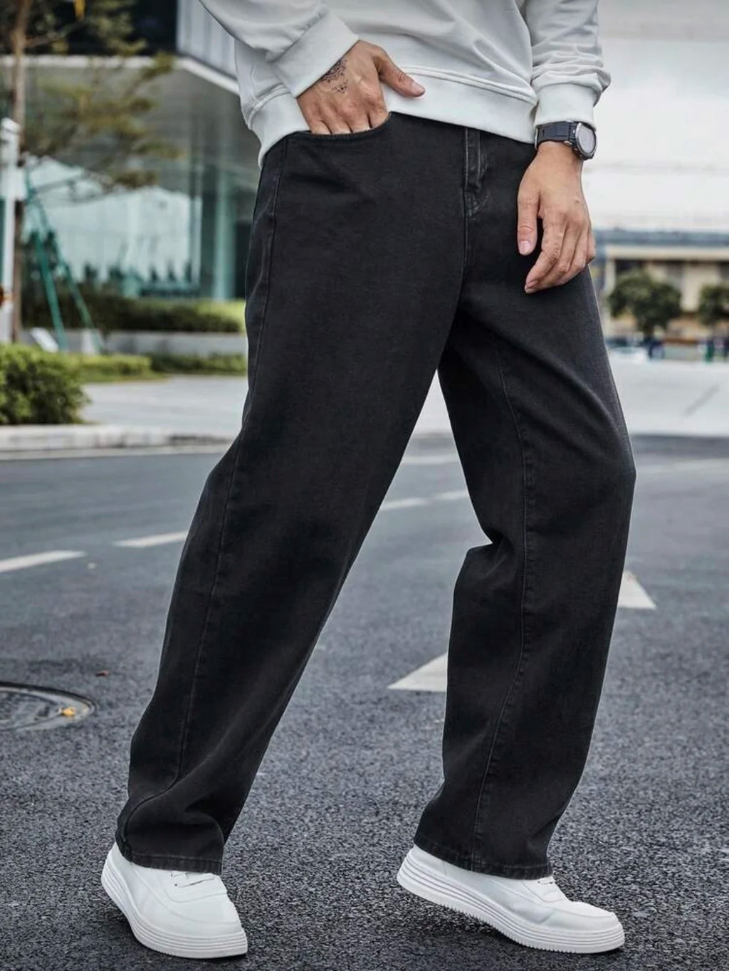 Men's Straight Jeans - Relaxed Fit with Great Drape, Tummy & Slimming Dark Grey Wash