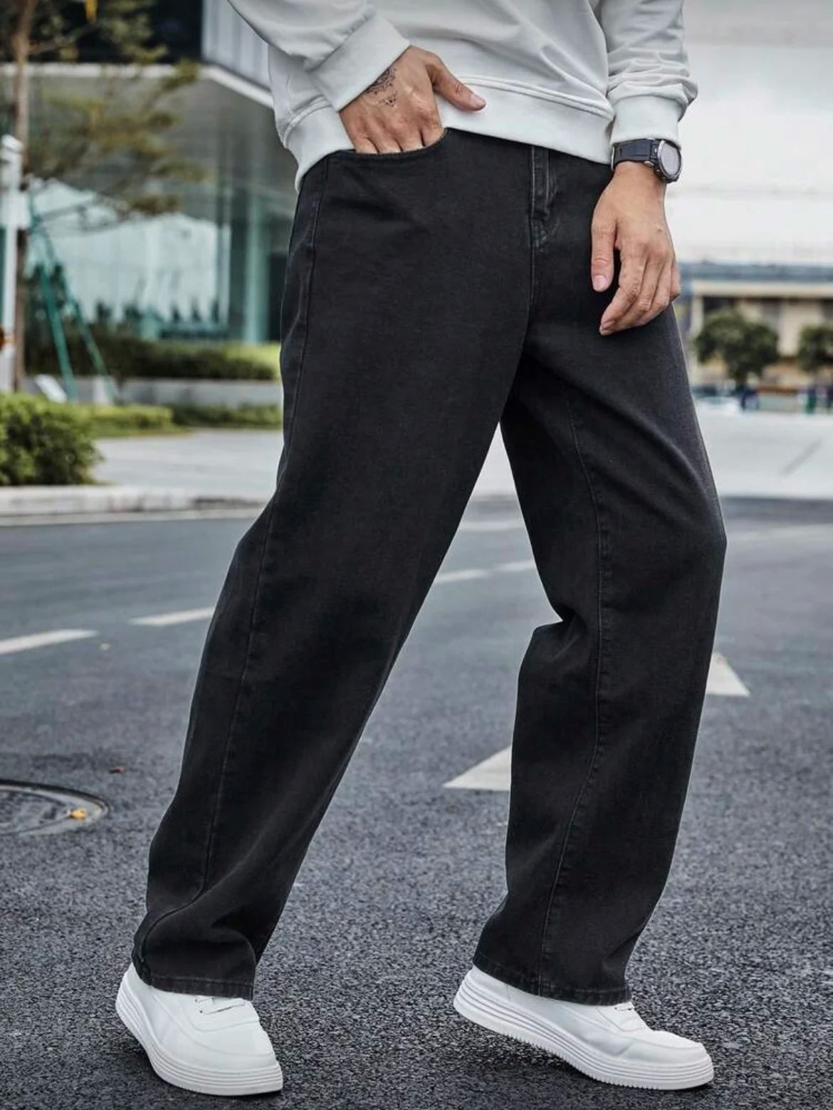 Men's Straight Jeans - Relaxed Fit with Great Drape, Tummy & Slimming Dark Grey Wash
