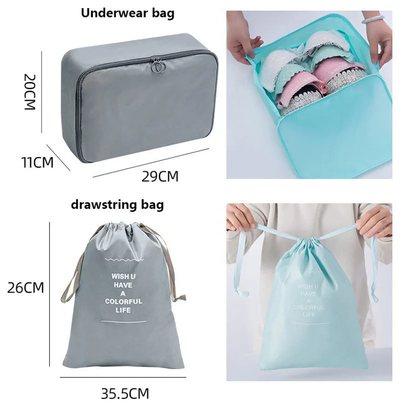 11Pcs Travel Packing Cubes Set Waterproof Luggage Organizer Drawstring Storage Bags for Clothes Shoes Underwear Cosmetic