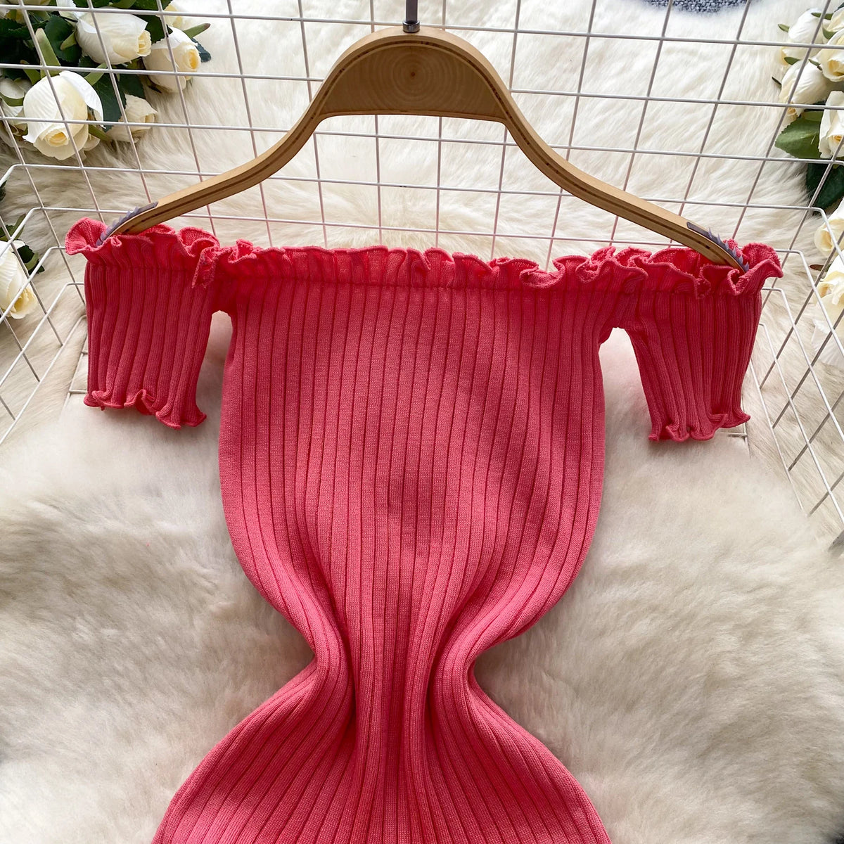 2025 New Pink Solid Button Front Spaghetti Dress Sexy Knit Slash Neck Mini Dress Bodycon Women's Clothing Outfits Ruffles