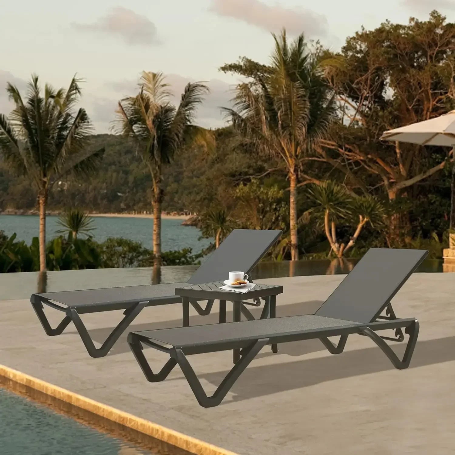 BestsellerBestseller[XMSJ]Aluminum Patio Chaise Lounge with Side Table, 5 Position Adjustable Backrest and Wheels, All Weather O