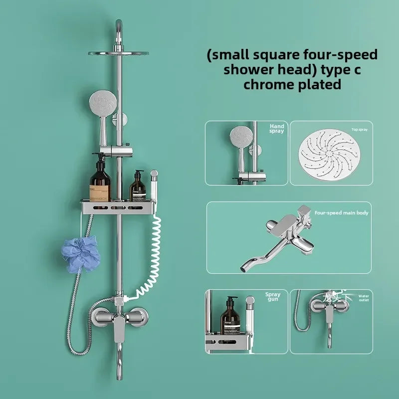 Hot and Cold Shower Head Set Bathroom Set Brushed Gold Shower System Toilet Shower Set, Household Bathroom Shower Douche
