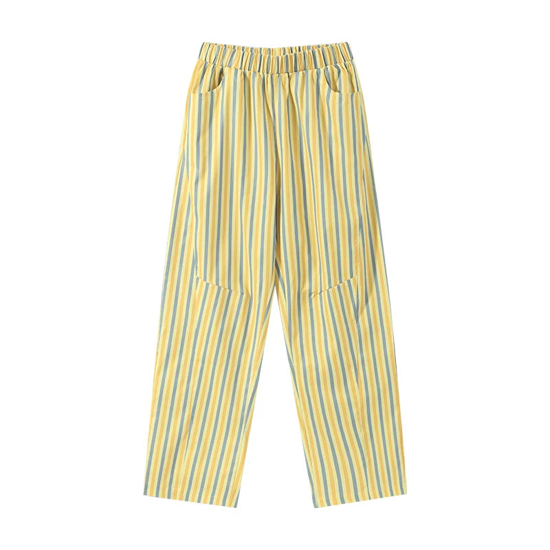 Casual Striped Pleated Vest Pants Women's Set Elegant Sleeveless O-neck Top Wide Leg Trousers 2026 Summer Vacation Lady Outfit