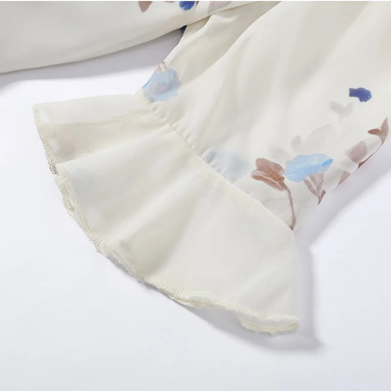 Sexy Print Women Long Dress Urban V-neck Single Breasted Ruffles Half Sleeve Female Dresses 2026 Spring Autumn Lady Robe