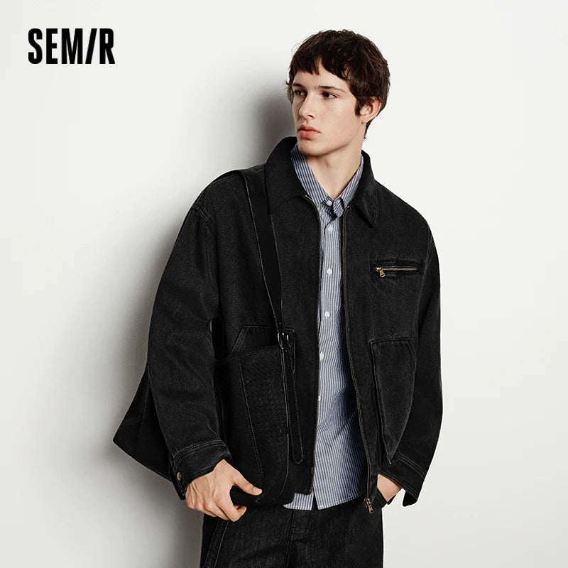 Semir Denim Jacket Men Vintage Detroit Style Workwear Pure Cotton Casual Outdoor Coat 2025 Autumn Winter Fashion